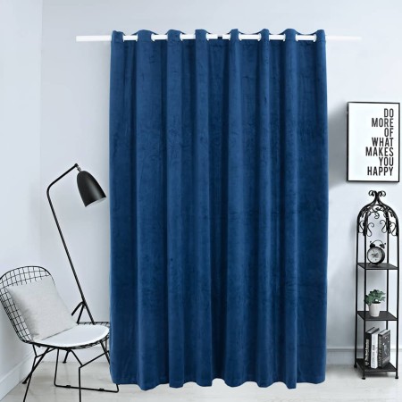 Cortina opaca y anillas metal terciopelo azul oscuro 290x245 cm