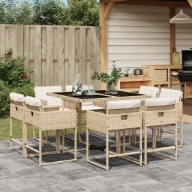 Set comedor de jardín 9 pzas con cojines ratán sintético beige by , Garden sets - Ref: Foro24-3278145, Price: 554,64 €, Disco...