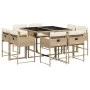 Set comedor de jardín 9 pzas con cojines ratán sintético beige de , Conjuntos de jardín - Ref: Foro24-3278145, Precio: 492,97...