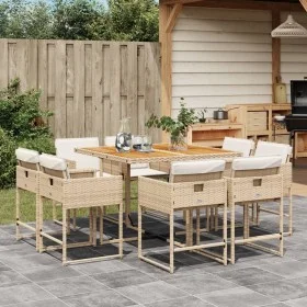 Set comedor de jardín 9 pzas con cojines ratán sintético beige by , Garden sets - Ref: Foro24-3278151, Price: 572,29 €, Disco...