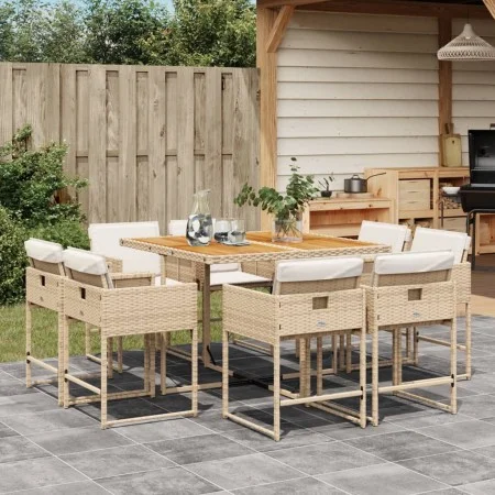 Set comedor de jardín 9 pzas con cojines ratán sintético beige by , Garden sets - Ref: Foro24-3278151, Price: 572,29 €, Disco...