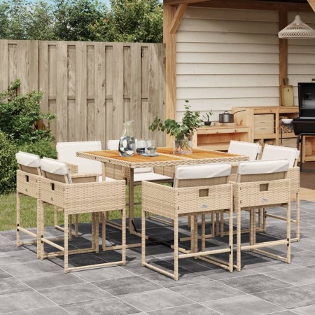 Set comedor de jardín 9 pzas con cojines ratán sintético beige by , Garden sets - Ref: Foro24-3278151, Price: 438,56 €, Disco...