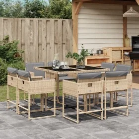 Set comedor de jardín 9 pzas con cojines ratán sintético beige by , Garden sets - Ref: Foro24-3278147, Price: 553,56 €, Disco...