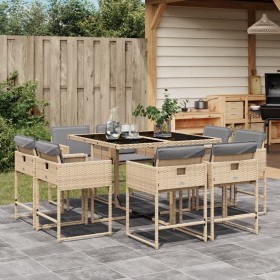 Set comedor de jardín 9 pzas con cojines ratán sintético beige by , Garden sets - Ref: Foro24-3278147, Price: 424,19 €, Disco...