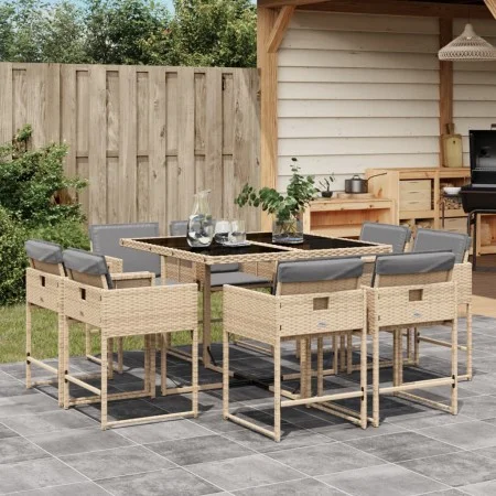 Set comedor de jardín 9 pzas con cojines ratán sintético beige by , Garden sets - Ref: Foro24-3278147, Price: 553,56 €, Disco...