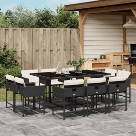 Set de comedor jardín 11 pzas con cojines ratán sintético negro by , Garden sets - Ref: Foro24-3278153, Price: 543,00 €, Disc...