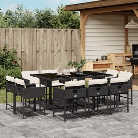 11-teiliges Gartenspeiseset mit schwarzen Polstern aus synthetischem Rattan. von , Gartensets - Ref: Foro24-3278153, Preis: 6...