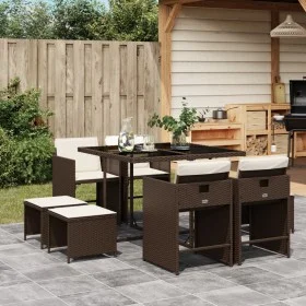 Set comedor para jardín 9 pzas y cojines ratán sintético marrón by , Garden sets - Ref: Foro24-3277904, Price: 437,22 €, Disc...