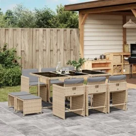 Set comedor de jardín 11 pzas con cojines ratán sintético beige by , Garden sets - Ref: Foro24-3277919, Price: 625,74 €, Disc...
