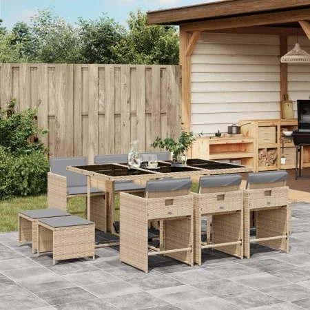 Set comedor de jardín 11 pzas con cojines ratán sintético beige by , Garden sets - Ref: Foro24-3277919, Price: 625,74 €, Disc...