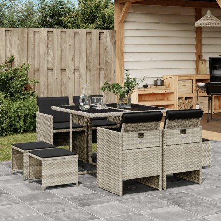 Set comedor de jardín 9 pzas cojines ratán sintético gris claro by , Garden sets - Ref: Foro24-3277726, Price: 414,01 €, Disc...