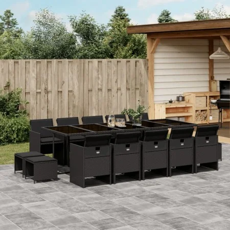 Set comedor de jardín con cojines 15 pzas ratán sintético negro by , Garden sets - Ref: Foro24-3277758, Price: 918,08 €, Disc...