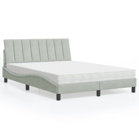Bed with light gray velvet mattress 140x200 cm by , Beds and slatted bases - Ref: Foro24-3208598, Price: 395,04 €, Discount: %