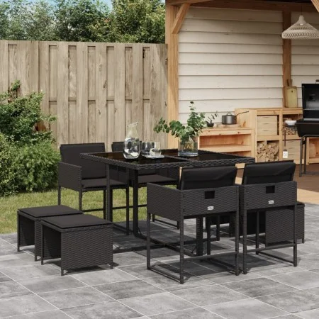 Garten-Essgruppe 9-teilig mit schwarzen Polstern aus synthetischem Rattan von , Gartensets - Ref: Foro24-3278082, Preis: 390,...