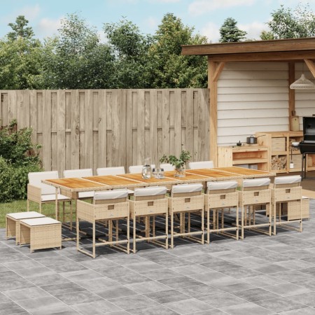 Set comedor de jardín 17 pzas con cojines ratán sintético beige de , Conjuntos de jardín - Ref: Foro24-3278139, Precio: 953,07 €