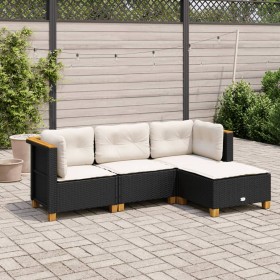 Gartensitzgruppe 4-teilig mit schwarzen Polstern aus synthetischem Rattan von , Gartensets - Ref: Foro24-3261779, Preis: 277,...
