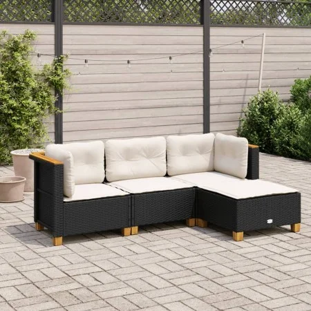 Gartensitzgruppe 4-teilig mit schwarzen Polstern aus synthetischem Rattan von , Gartensets - Ref: Foro24-3261779, Preis: 308,...