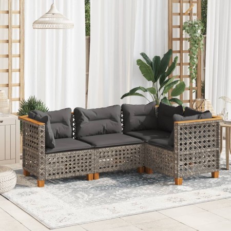 Set de sofás de jardín 4 pzas y cojines ratán sintético gris by , Garden sets - Ref: Foro24-3261801, Price: 373,21 €, Discoun...