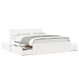 Bed frame with white pine wood drawers 140x200 cm by , Beds and slatted bases - Ref: Foro24-3282349, Price: 298,88 €, Discoun...