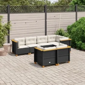 Set de sofás de jardín 7 pzas con cojines ratán sintético negro by , Garden sets - Ref: Foro24-3261881, Price: 584,04 €, Disc...