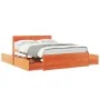 Bed frame with pine wood drawers, brown wax finish, 140x190 cm. by , Beds and slatted bases - Ref: Foro24-3282356, Price: 289...