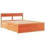 Bed frame with pine wood drawers, brown wax finish, 140x190 cm. by , Beds and slatted bases - Ref: Foro24-3282356, Price: 289...