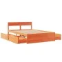 Bed frame with pine wood drawers, brown wax finish, 140x190 cm. by , Beds and slatted bases - Ref: Foro24-3282356, Price: 289...