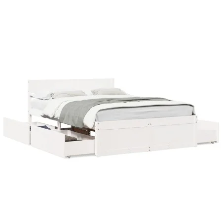 Bed frame with drawers made of white pine wood 120x190 cm by , Beds and slatted bases - Ref: Foro24-3282361, Price: 293,27 €,...