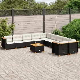 Set de sofás de jardín 11 pzas y cojines ratán sintético negro by , Garden sets - Ref: Foro24-3262049, Price: 894,75 €, Disco...