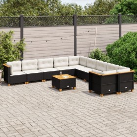 Set de sofás de jardín 11 pzas y cojines ratán sintético negro de , Conjuntos de jardín - Ref: Foro24-3262049, Precio: 815,15...