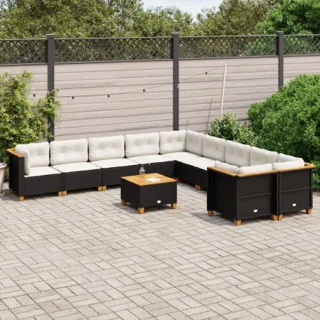 Set de sofás de jardín 11 pzas y cojines ratán sintético negro by , Garden sets - Ref: Foro24-3262049, Price: 790,28 €, Disco...