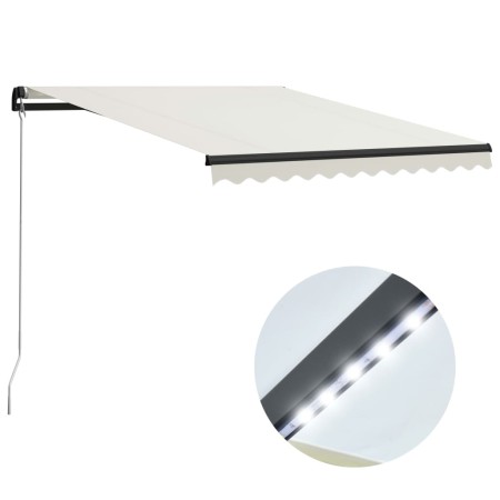 Manual retractable awning with cream LED 300x250 cm by vidaXL, Awnings - Ref: Foro24-3055221, Price: 276,76 €, Discount: %