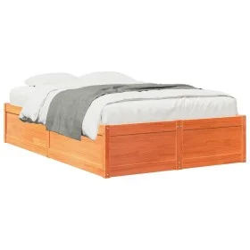 Solid pine wood bed frame in brown wax finish 120x190 cm by , Beds and slatted bases - Ref: Foro24-3282389, Price: 195,92 €, ...