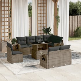 Set de muebles de jardín 9 pzas y cojines ratán sintético gris by , Garden sets - Ref: Foro24-3268040, Price: 624,15 €, Disco...