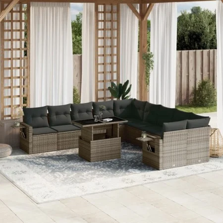 Gartensofagarnitur 11-teilig mit grauen Polstern aus synthetischem Rattan von , Gartensets - Ref: Foro24-3268170, Preis: 690,...