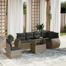 Set de sofás de jardín 7 pzas con cojines ratán sintético gris by , Garden sets - Ref: Foro24-3268570, Price: 489,95 €, Disco...