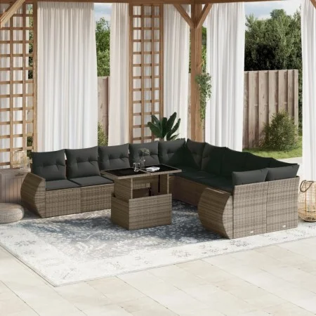 Set de sofás de jardín 11 pzas y cojines ratán sintético gris de , Conjuntos de jardín - Ref: Foro24-3268800, Precio: 764,31 ...