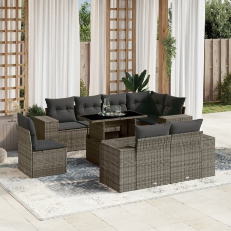 Set de muebles de jardín 9 pzas y cojines ratán sintético gris by , Garden sets - Ref: Foro24-3269300, Price: 643,08 €, Disco...