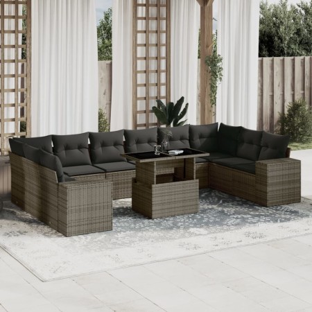 Set de sofás de jardín 11 pzas y cojines ratán sintético gris by , Garden sets - Ref: Foro24-3269410, Price: 710,02 €, Discou...