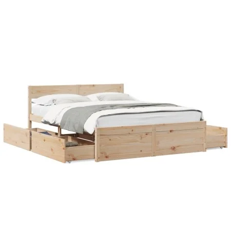 Solid pine wood bed frame with drawers 160x200 cm by , Beds and slatted bases - Ref: Foro24-3282342, Price: 279,21 €, Discoun...
