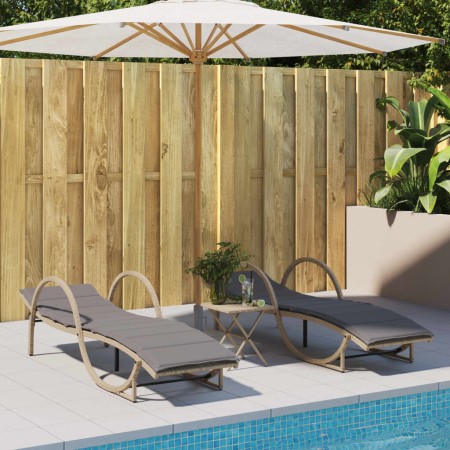 Tumbonas con cojines 2 unidades ratán sintético beige by , Loungers - Ref: Foro24-3277311, Price: 283,27 €, Discount: %