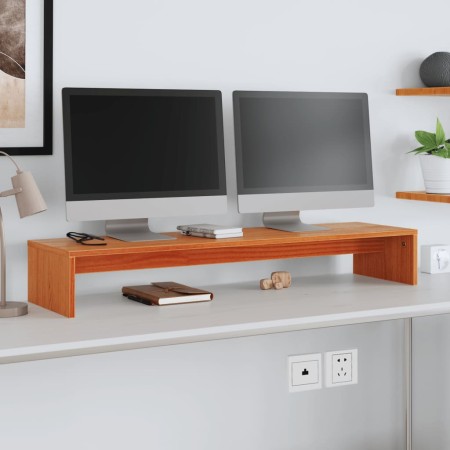 Massive Kiefernholz-Monitorständer in brauner Wachsoptik, 100x27x15 cm. von , Computersockel und -erhöhungen - Ref: Foro24-84...