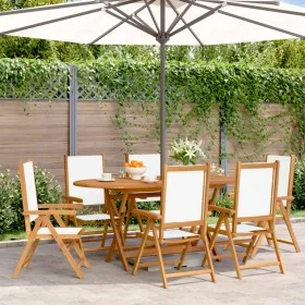 6 verstellbare Gartenstühle aus massivem Holz mit Stoff in Weiß-Creme. von , Gartenstühle - Ref: Foro24-3214539, Preis: 429,8...