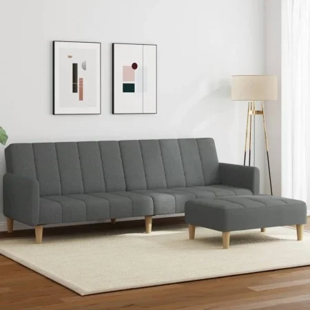 Sofá cama de 2 plazas con taburete tela gris oscuro von , Sofas - Ref: Foro24-3258089, Preis: 341,64 €, Rabatt: %