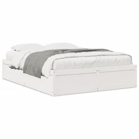 Estructura de cama de madera maciza de pino blanco 140x190 cm de , Camas y somieres - Ref: Foro24-3282382, Precio: 206,08 €, ...