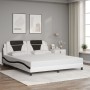 Bed frame with LED lights, white and black PE leather, 180x200 cm. by , Beds and slatted bases - Ref: Foro24-3214042, Price: ...