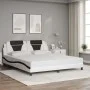 Bed frame with LED lights, white and black PE leather, 180x200 cm. by , Beds and slatted bases - Ref: Foro24-3214042, Price: ...