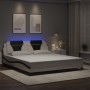 Bed frame with LED lights, white and black PE leather, 180x200 cm. by , Beds and slatted bases - Ref: Foro24-3214042, Price: ...