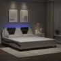 Bed frame with LED lights, white and black PE leather, 180x200 cm. by , Beds and slatted bases - Ref: Foro24-3214042, Price: ...