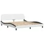 Bed frame with LED lights, white and black PE leather, 180x200 cm. by , Beds and slatted bases - Ref: Foro24-3214042, Price: ...